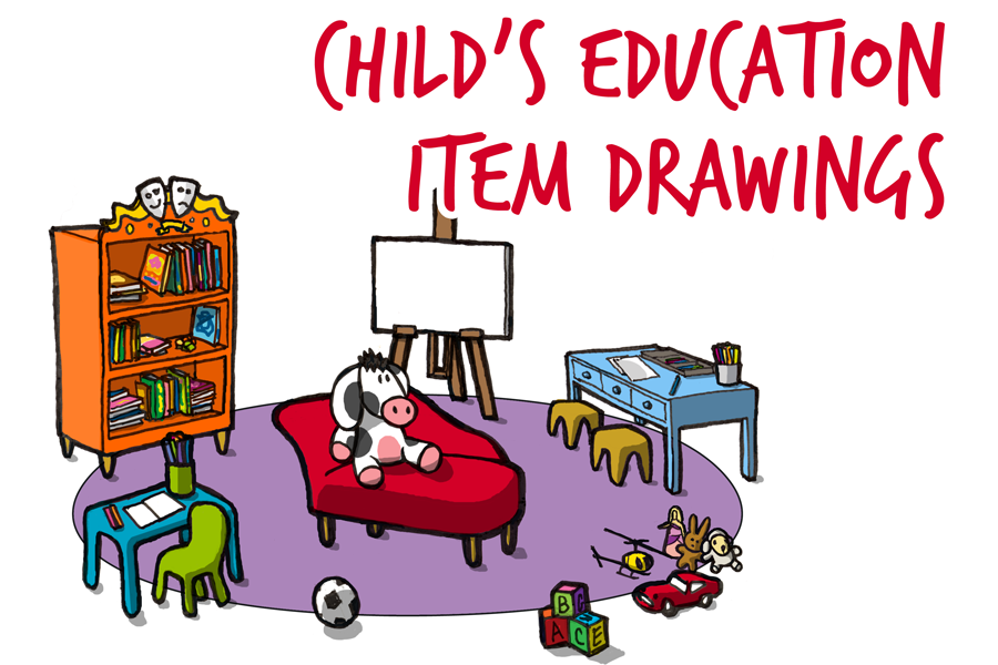 Child's Education Item Drawings-Fresh Design Elements