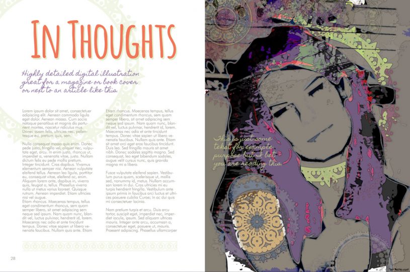 In Thoughts - Woman Portrait Digital Illustration Magazine Spread