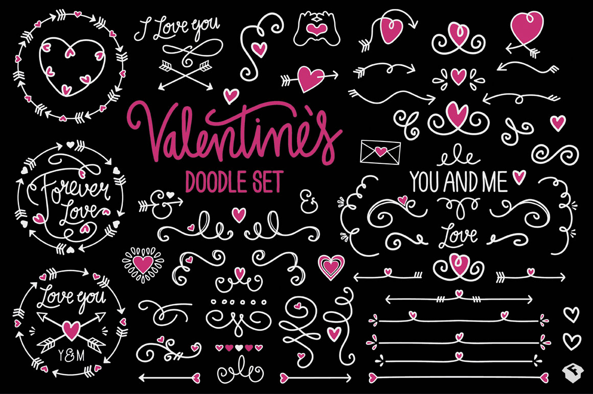 Valentines Vector Doodle Set
