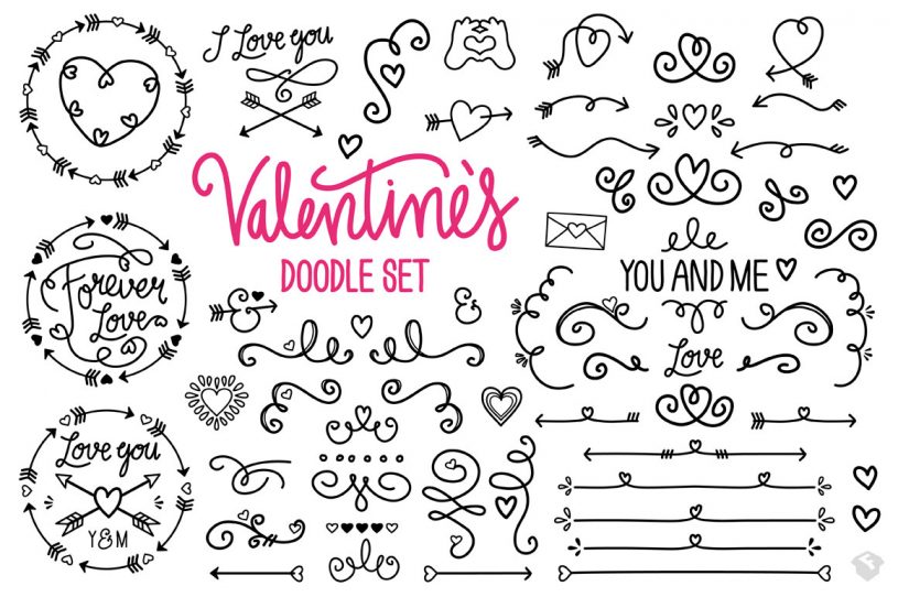 Valentines Vector Doodle Set