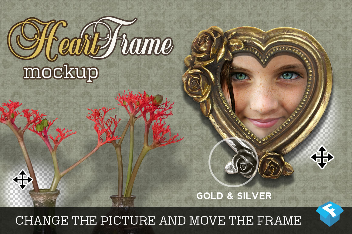 Gold & Silver Heart Frame Mockup for Valentines party flyers